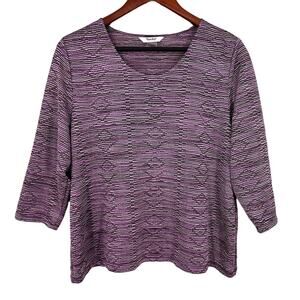 TanJay Petite LP Large Silver Metallic Sparkle Purple Stretchy Blouse Shirt Top